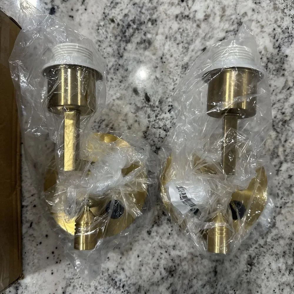 Gold Wall Sconces Set of Two Modern Brass Wall Lamp with Fabric Shade, USB Sconc